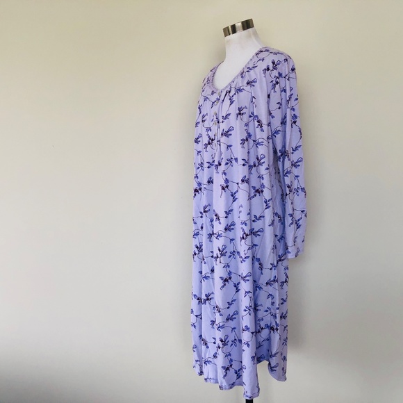 Nightgown Pullover Purple Floral Scoop Neck Long Sleeves CELESTIAL DREAMS - Picture 8 of 10